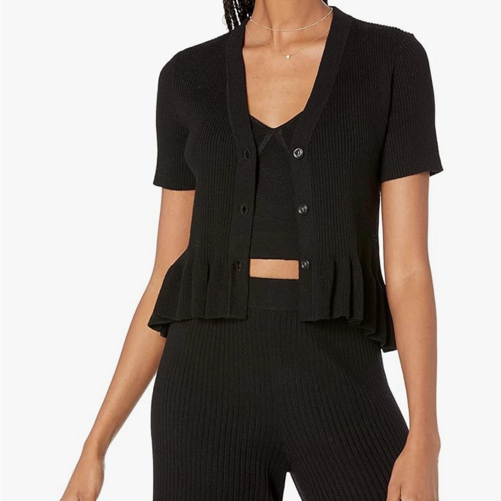 The Drop Women's Catalina Peplum Ruffle Rib Cardigan Sweater. Size XXS